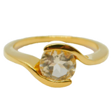 Gold On Sterling Silver White Topaz Solitaire Ring Vintage c1970 Size N 1/2