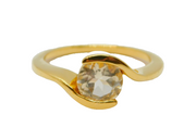 Gold On Sterling Silver White Topaz Solitaire Ring Vintage c1970 Size N 1/2
