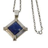 Mexcican Taxco .950 Silver & Lapis Lazuli Drop Pendant Necklace Vintage