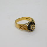9ct Yellow Gold Sapphire & Diamond Cluster Patterned Ring Vintage 1979 London
