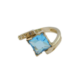 Sterling Silver Blue Topaz & Crystal Diagonal Band Ring Vintage c1990 Size M 1/2