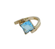 Sterling Silver Blue Topaz & Crystal Diagonal Band Ring Vintage c1990 Size M 1/2