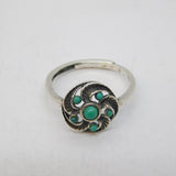 Sterling Silver Victorian Style Turquoise Set Floral Cluster Ring Vintage c1970