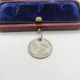 Sterling Silver Threepence Coin Charm Pendant Antique 1936 King George V