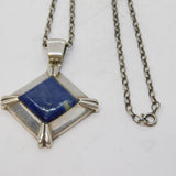Mexcican Taxco .950 Silver & Lapis Lazuli Drop Pendant Necklace Vintage