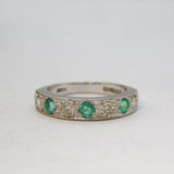 Boxed 18ct White Gold, 0.4ct Diamond & Emerald Half-Eternity Ring Vintage London