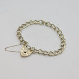 Sterling Silver Patterned Heart Padlock Curb Chain Bracelet Vintage 1975 London