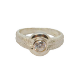 Sterling Silver White Topaz Glittery Textured Band Ring Modern c2000 Size Q 1/2
