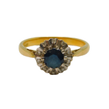 18ct Yellow Gold, Sapphire & Diamond Floral Cluster Ring Vintage c1970s