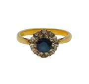 18ct Yellow Gold, Sapphire & Diamond Floral Cluster Ring Vintage c1970s