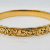 9ct Yellow Gold on Metal Core Floral Cuff Bangle Bracelet Antique c1920s