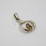 Sterling Silver 2 Garnet Stylised Wishbone Form Charm Pendant Vintage c1970s
