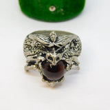 Pewter Dragons Head Brown Glass Set Statement Ring Vintage c2000 Size U