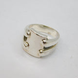 Sterling Silver Studio Style Split Band Signet Ring Modern c1990 Size P