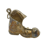 Sterling Silver Patterned Scruffy Boot Charm Pendant Vintage c1970