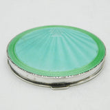 Sterling Silver & Green Guilloche Enamel Mirror Compact Antique 1935 Birmingham
