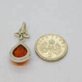 Sterling Silver Baltic Amber Peardrop Cabochon Celtic Knot Pendant Vintage c1970