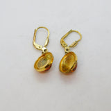 Pair of Gold On Sterling Silver Baltic Amber Leverback Earrings Vintage c1970