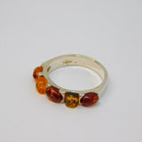 Sterling Silver Multi Baltic Amber Dress Band Ring Vintage c1970 Size P 1/2