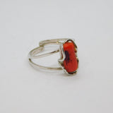 Sterling Silver Red Coral Split Band Studio Dress Ring Modern c1990 Size R 1/2