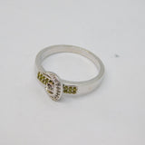 Sterling Silver Yellow & White Sapphire Buckle Ring Vintage c1970 Size T 1/2