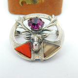 Scottish Sterling Silver, Paste, Red & Montrose Agate Stag Brooch Antique