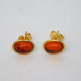 9ct Yellow Gold & Baltic Amber Stud Earrings Vintage c1970s