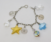 Sterling Silver Eight-Charm Bracelet Glass & Chinese Charms Vintage c1980