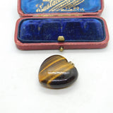 Sterling Silver Tiger's Eye Heart Fob Charm Pendant Vintage c1970