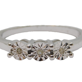 Sterling Silver Three Stone Diamond Engagement/Dress Ring Vintage c1970 Size N
