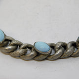 Victorian Sterling Silver & Turquoise Hollow Curb Link Chain Bracelet Antique