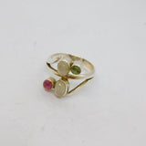 Sterling Silver Cabochon Moonstone & Tourmaline Ring Vintage c1970 Size O 1/2