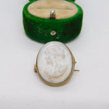 Victorian Gilt Metal Carved Alabaster Cameo Brooch Pin Antique c1880