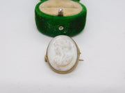 Victorian Gilt Metal Carved Alabaster Cameo Brooch Pin Antique c1880