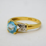 18ct Yellow Gold, Blue Zircon & Diamond Set Dress Ring Vintage c1970s