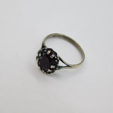 Sterling Silver Faceted Garnet Solitaire Art Deco Ring Antique c1920 Size Q 1/2