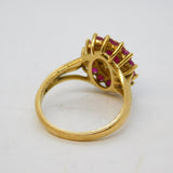 9ct Yellow Gold, Ruby & Diamond Floral Cluster Ring Vintage c1990s
