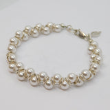 Sterling Silver Woven White Faux Pearl Double Strand Bracelet Vintage c2000