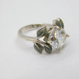 Sterling Silver CZ & Enamel Studio Style Dress Ring Vintage c1970 Size L