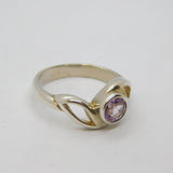 Sterling Silver Round Amethyst Swirly Front Dress Ring Vintage c1990 Size Q 1/2