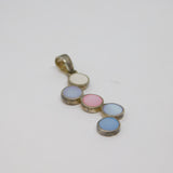 Sterling Silver Multi-Colour Dyed Shell Circles Drop Charm Pendant Vintage c1970