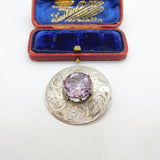 Mizpah Silver Plated Amethyst Set Kilt Clan Brooch Vintage c1960