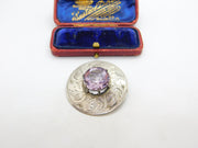 Mizpah Silver Plated Amethyst Set Kilt Clan Brooch Vintage c1960