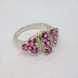 Sterling Silver Pink Topaz & White Sapphire Statement Ring Vintage c1970 Size N