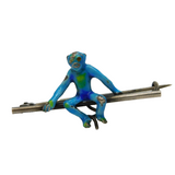 Edwardian Sterling Silver & Enamel Novelty Monkey Bar Brooch Antique c1910