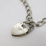 Sterling Silver Curb Link Charm Bracelet Heart Clasp Vintage c1970