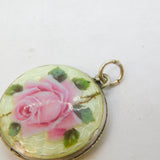 Art Deco Sterling Silver & Rose Flower Guilloche Enamel Pendant Antique