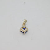 Sterling Silver Blue CZ Offset Square Delicate Charm Pendant Modern c2000s
