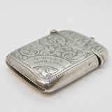 Victorian Sterling Silver Floral Pattern 'Good Luck' Vesta Case Antique 1899
