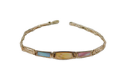 Sterling Silver Pastel Dyed Shell Greek Key Pattern Panel Bracelet Modern c1990